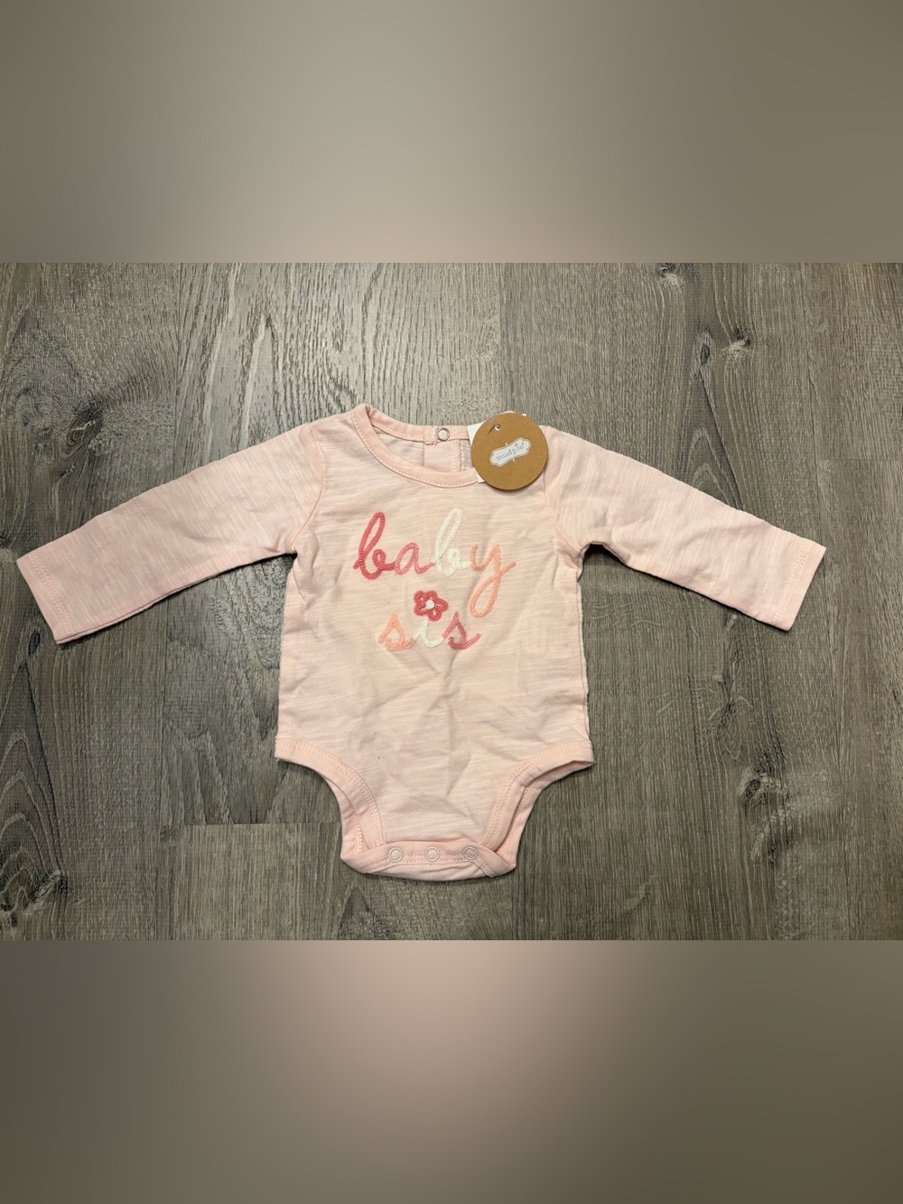 MudPie Light Pink "Baby Sis" Long-Sleeve Baby One-Piece- 0-3 Months- NWT